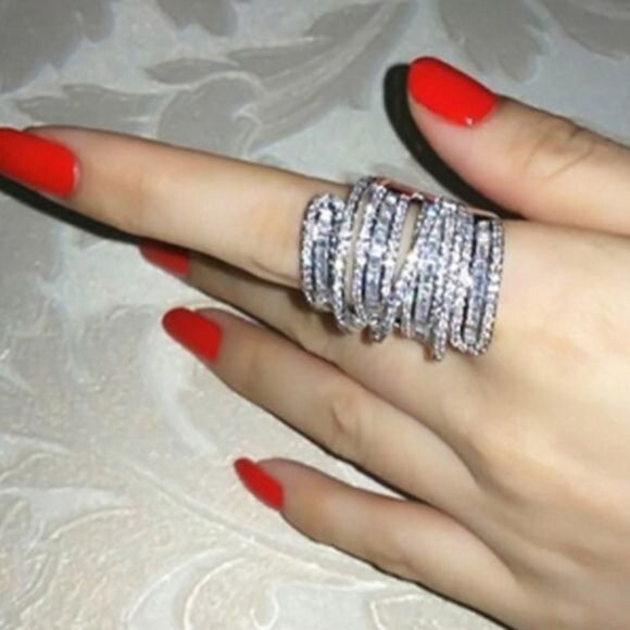 NEW Elegant Spiral Design Silver White Sapphire Natural Stone Ring - Picture 3 of 15